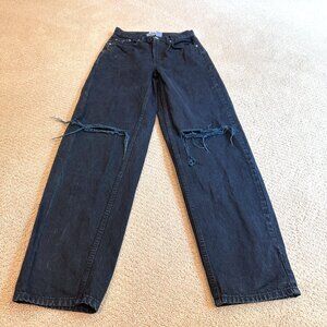 BDG Jeans High Rise Baggy Urban Outfitters Skater Black Ripped Knees Emo Size 26